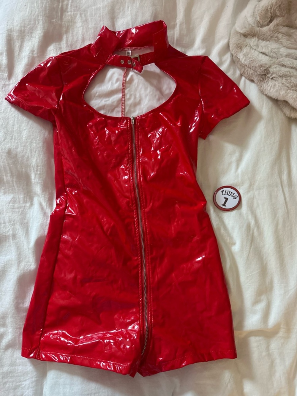 Red Vinyl Zip-Up Halloween Costume Size S)